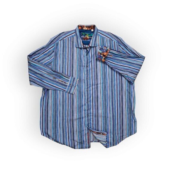 Robert Graham Striped Long‎ Sleeve Coogi Flip Cuff Shirt Mens 4XLT Tall